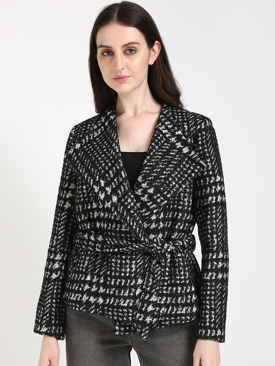 Calvin Klein Jeans Women Lapel Collar Conversational Printed Casual Open Front Jacket