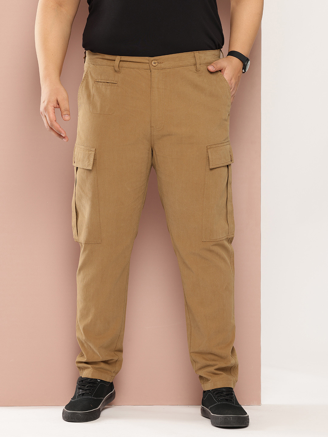 Thomas Scott Men Plus Size Smart Easy Wash Pure Cotton Cargos Trousers