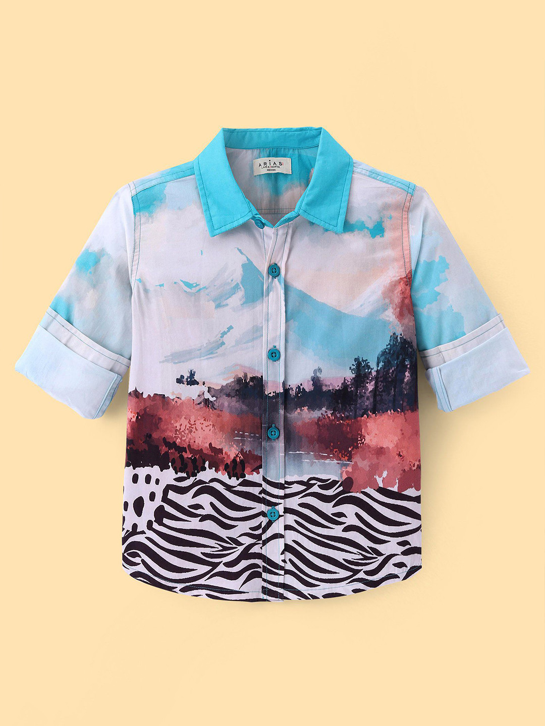 ARIAS By LARA DUTTA Boys Spread Collar Graphic Printed Cotton Casual Shirt