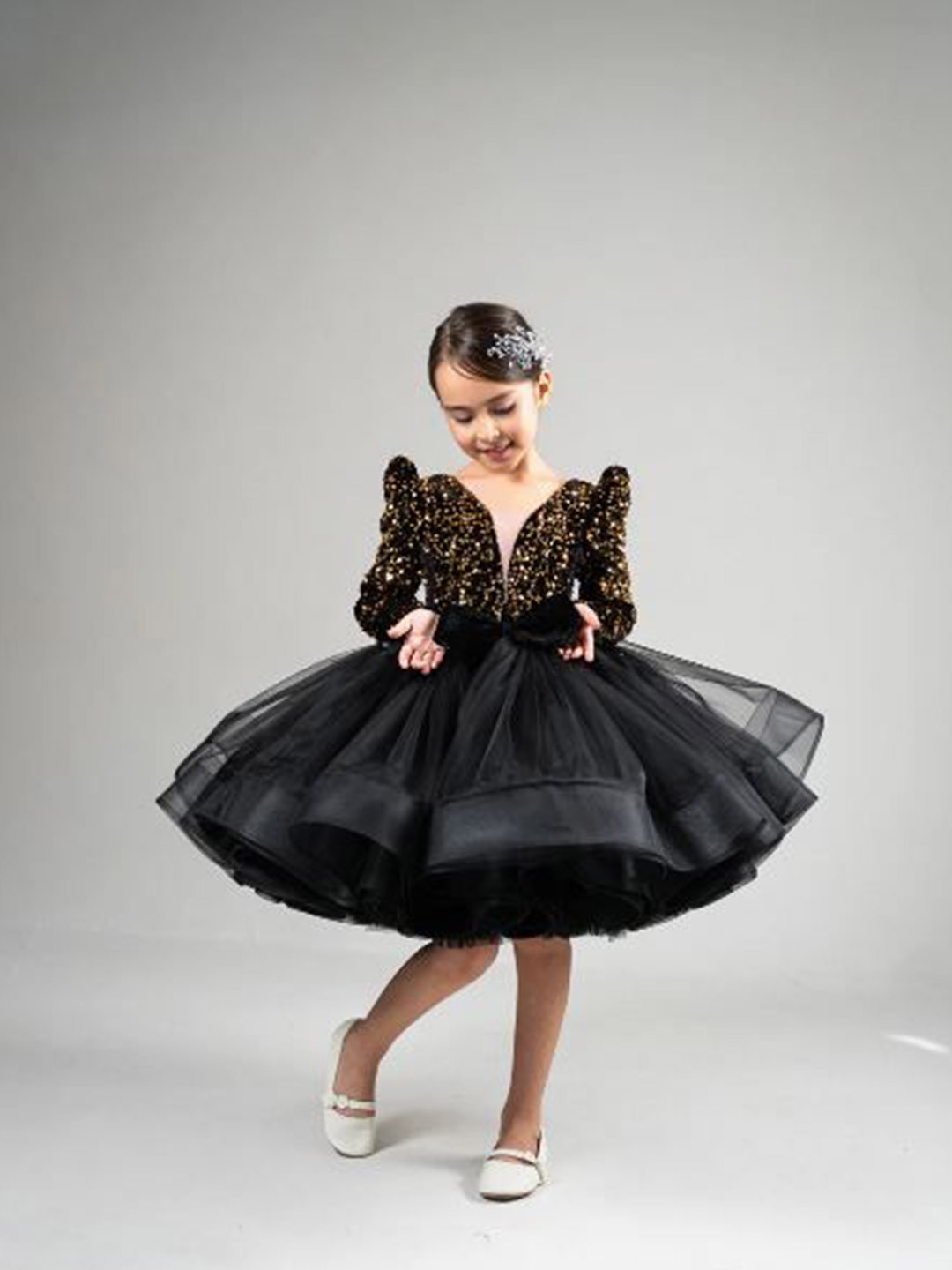 First Little Smile Girls Embellished Balloon Knee Length Dress