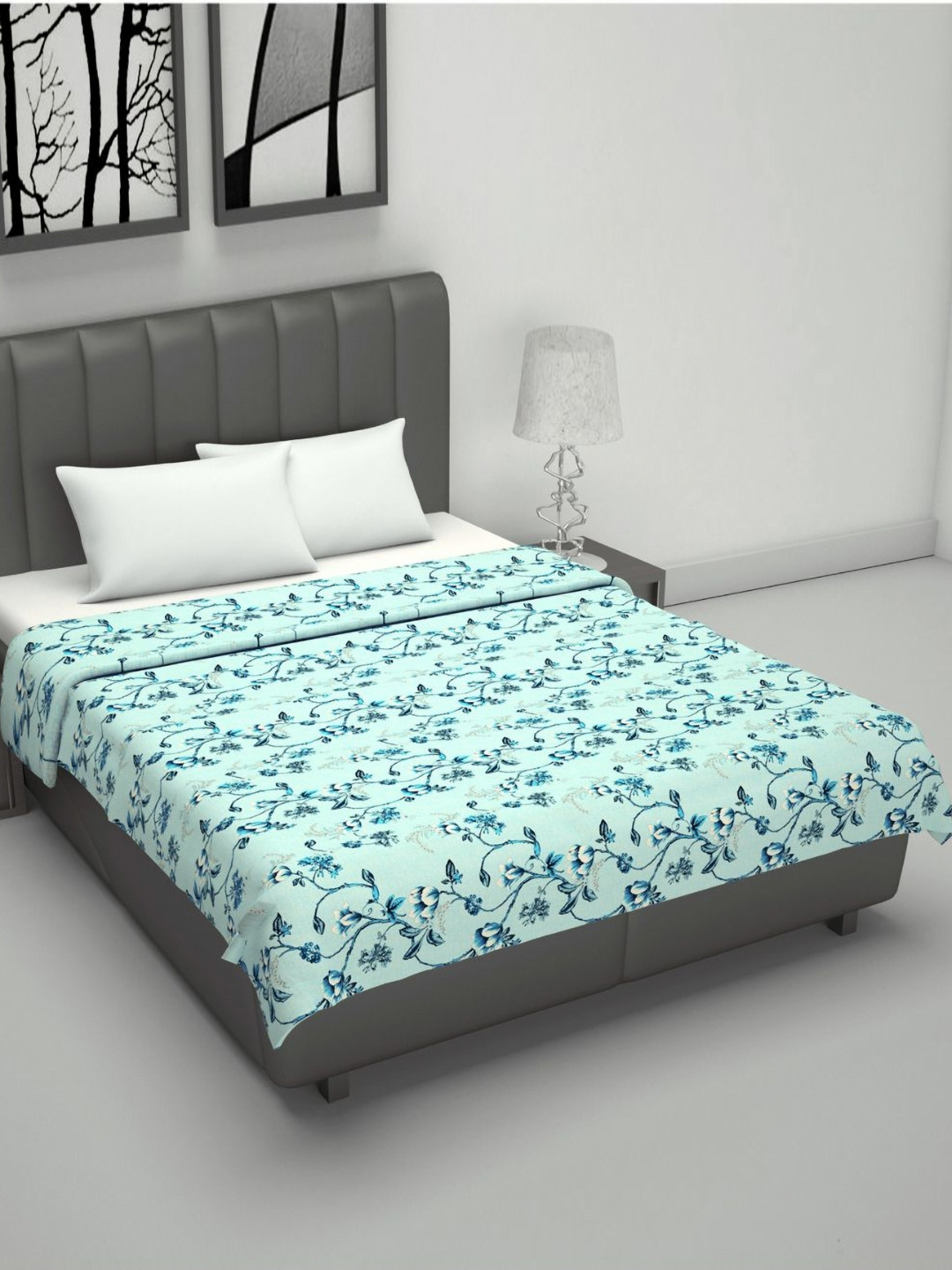 Divine Casa Florate Turquoise Blue Cotton AC Room Reversible 120 GSM Double Bed Dohar