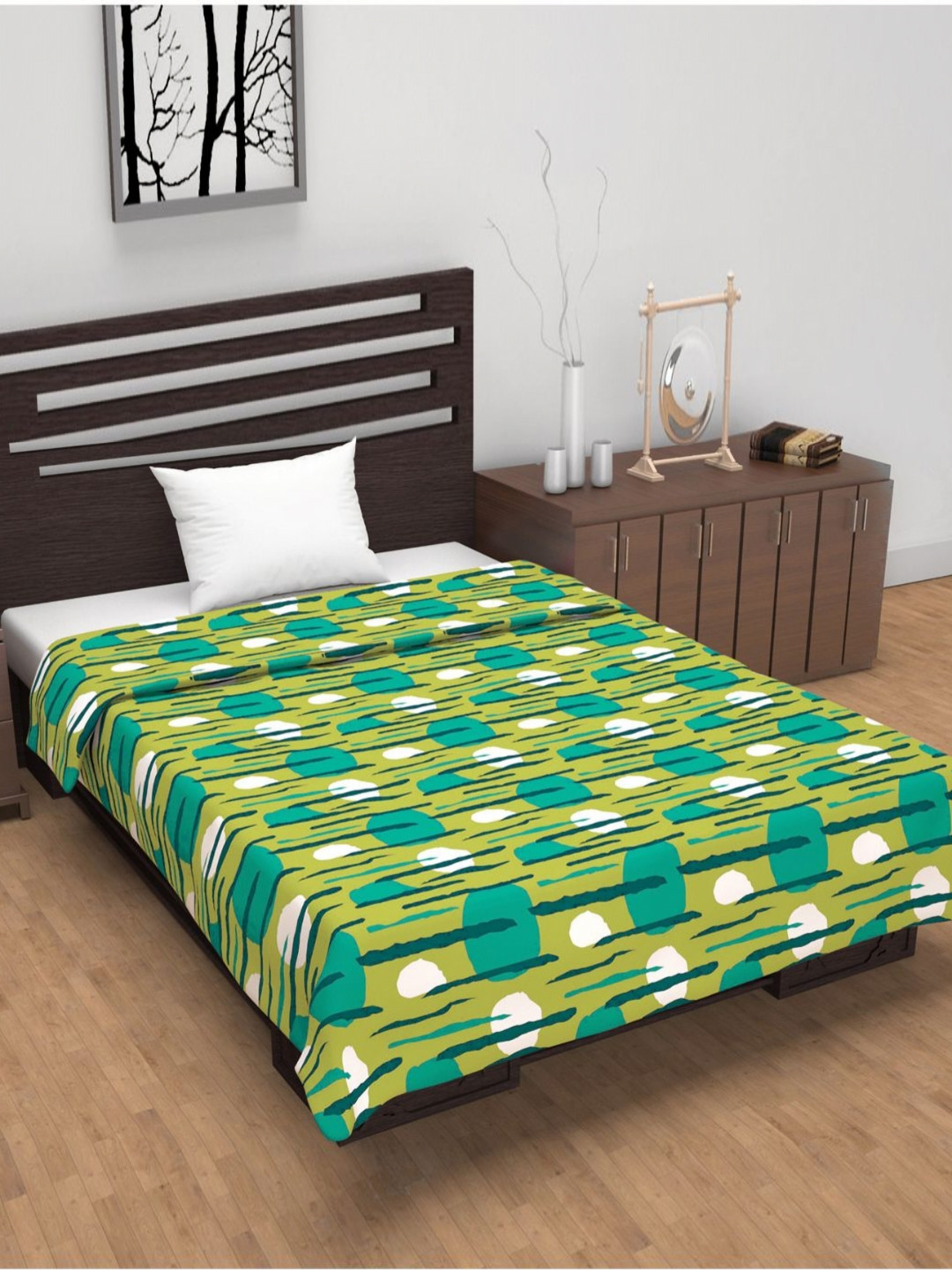 Divine Casa Florate Green & Blue AC Room Reversible 120 GSM Single Bed Dohar