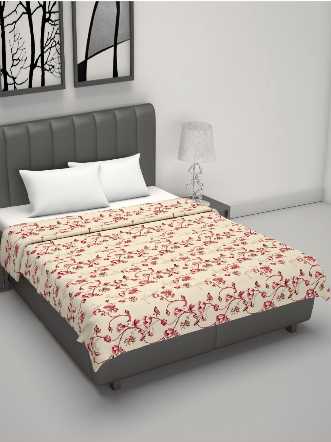 Divine Casa Florate Beige Floral Cotton AC Room Reversible 120 GSM Double Bed Dohar