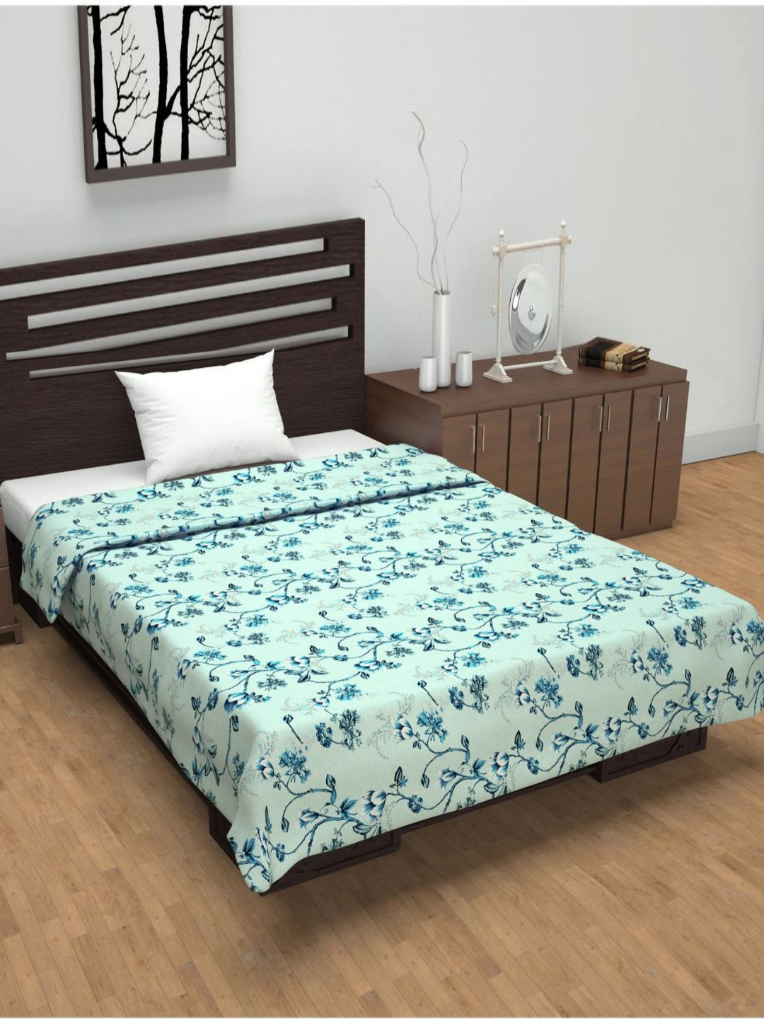 Divine Casa Florate Turquoise Blue Cotton AC Room Reversible 120 GSM Single Bed Dohar