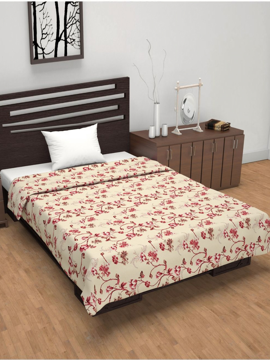 Divine Casa Florate Beige & Pink Floral Cotton AC Room Reversible 120 GSM Single Bed Dohar