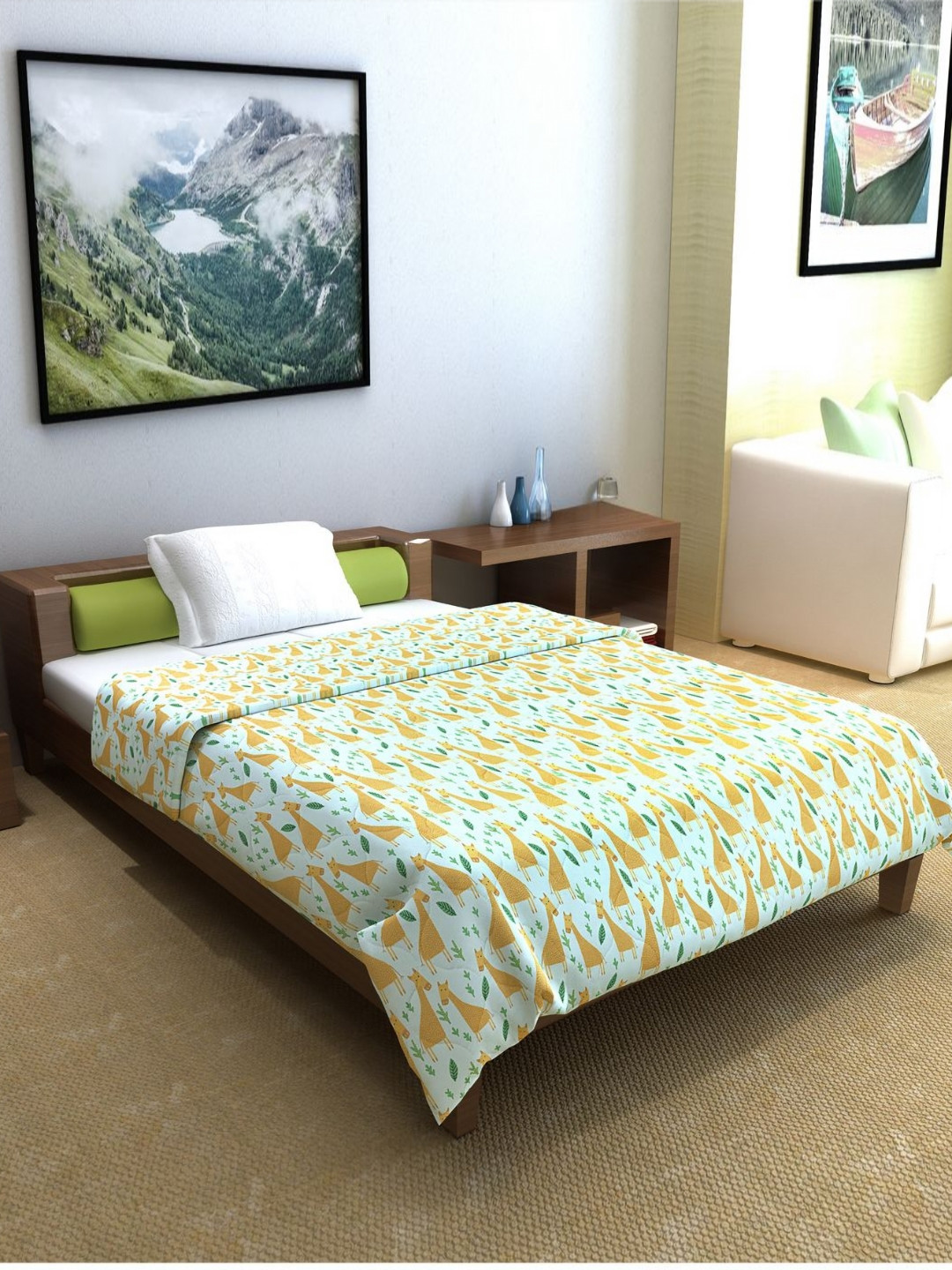 Divine Casa Sleepy safari Yellow Floral Cotton Reversible 120 GSM Single Bed Comforter