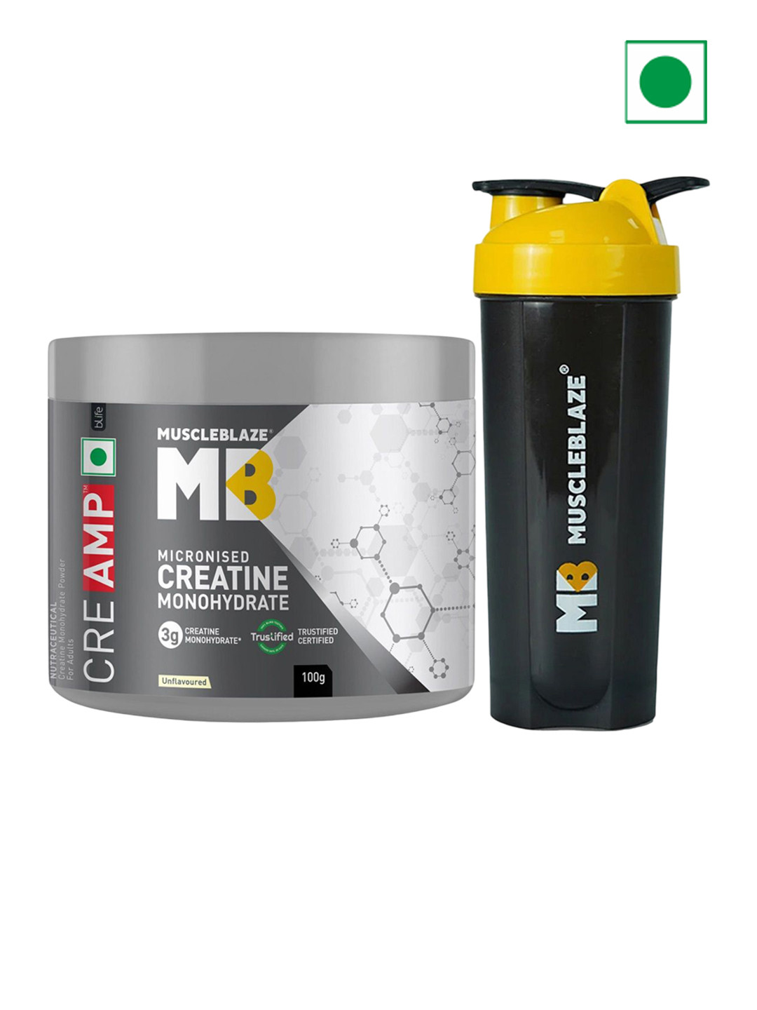 MuscleBlaze Creatine Monohydrate CreAMP With CreAbsorb - 100 g With Shaker - 650 ml