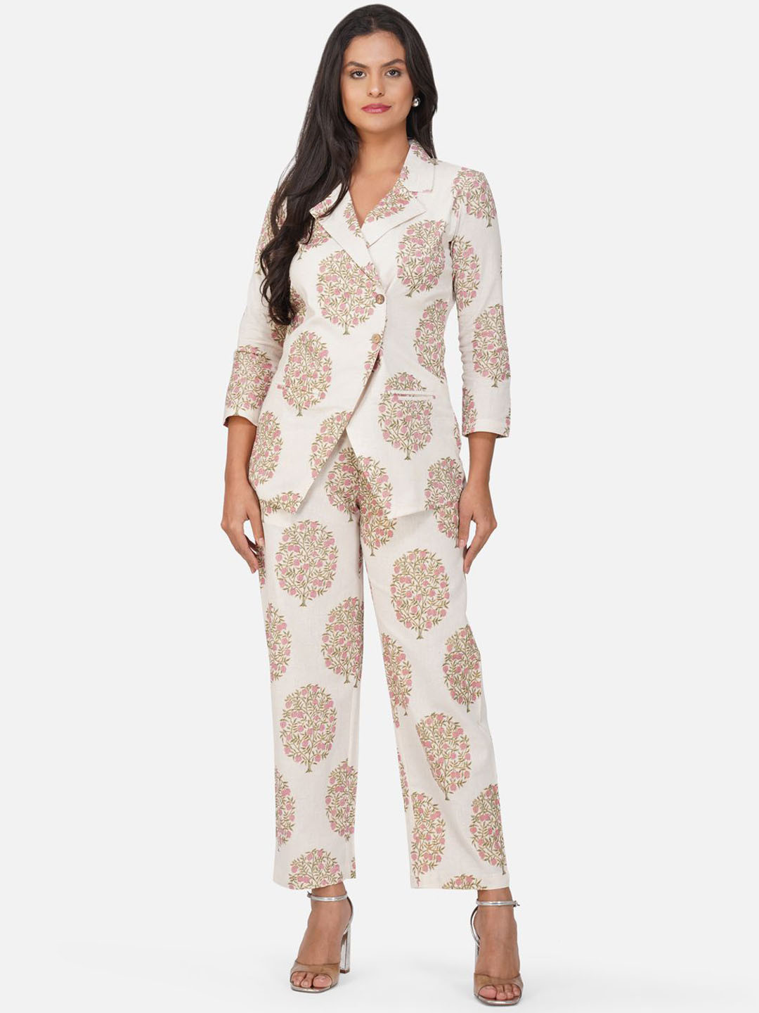 Stitchinc Printed Notched Lapel Collar Blazer With Trouser