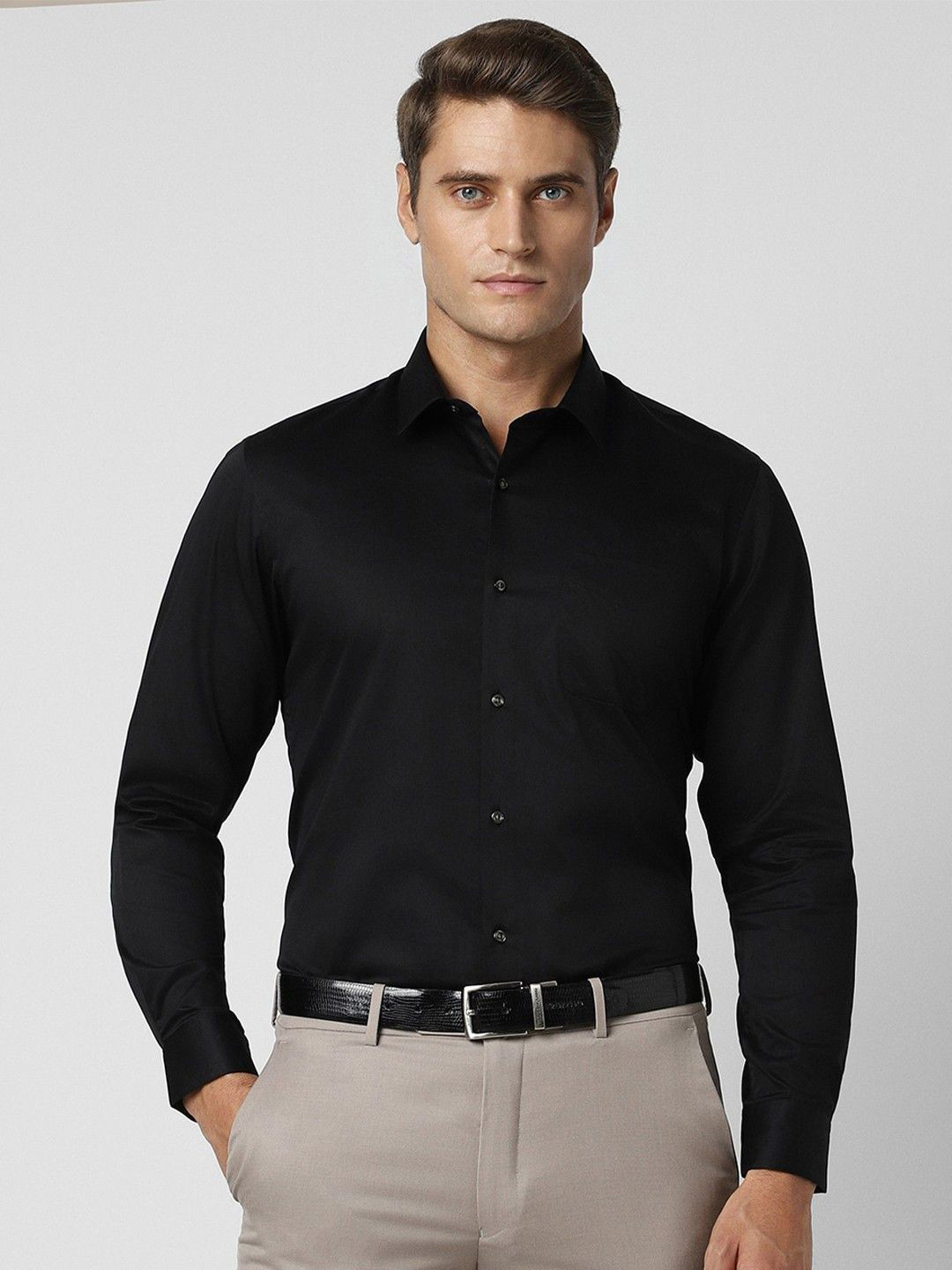Fab Star Men Spread Collar Solid Cotton Formal Shirt