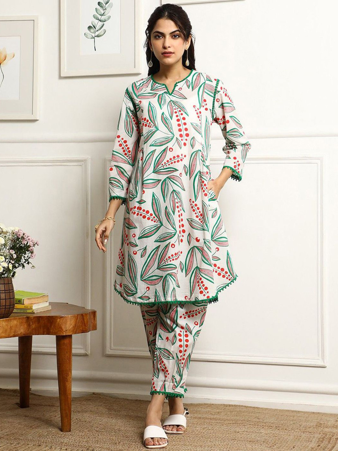Royal Export Floral Printed A Line Tunic With Trousers
