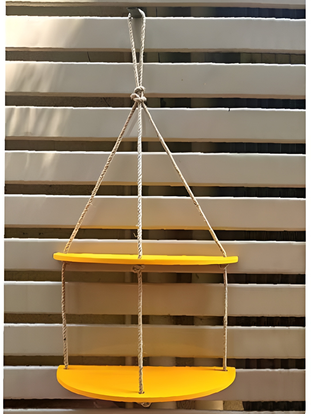 VAH Kya Bat Hai !! Yellow Wooden 2 Layer Wall Shelves