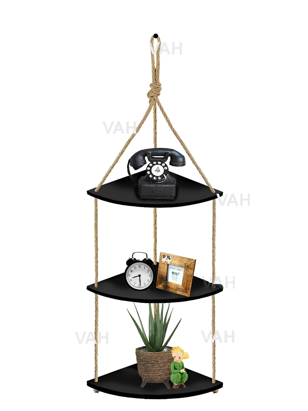VAH Kya Bat Hai !! Black Wooden Corner Wall Shelf