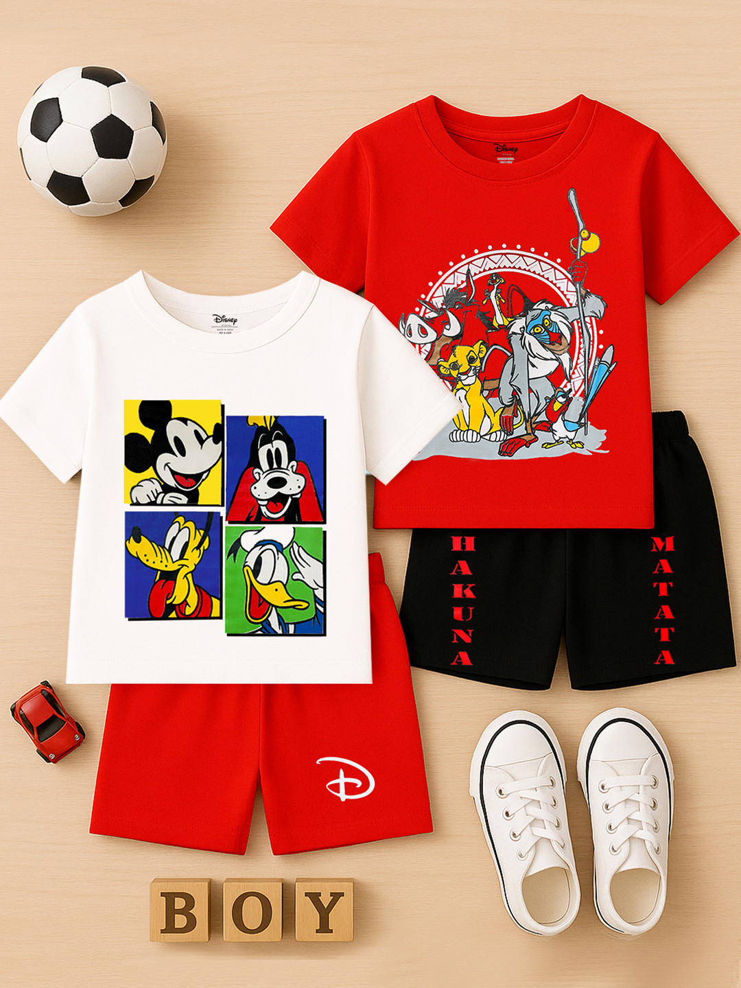 Disney By Miss and Chief Boys Pack Of 2 Printed Round Neck T-Shirt With Shorts