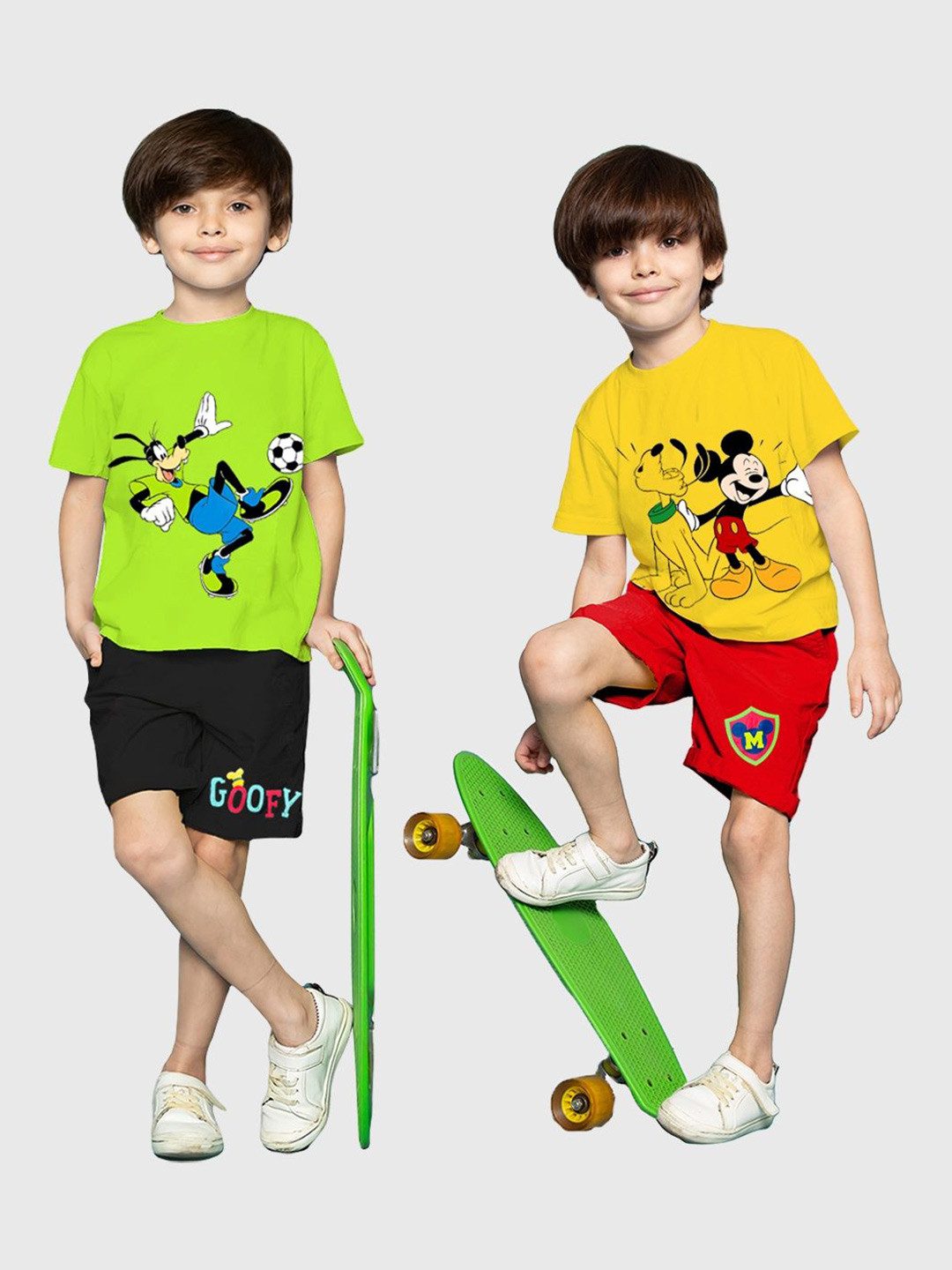 Disney By Miss and Chief Boys Pack Of 2 Mickey & Goofy Printed T-Shirt With Shorts