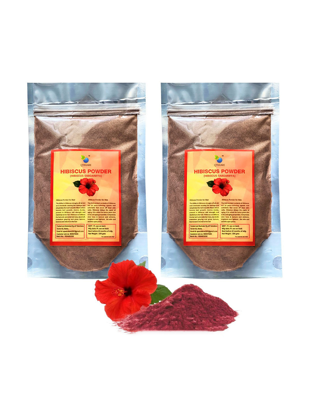 QYKKARE Set Of 2 Natural Premium Hibiscus Powder For Face & Hair- 100 g Each
