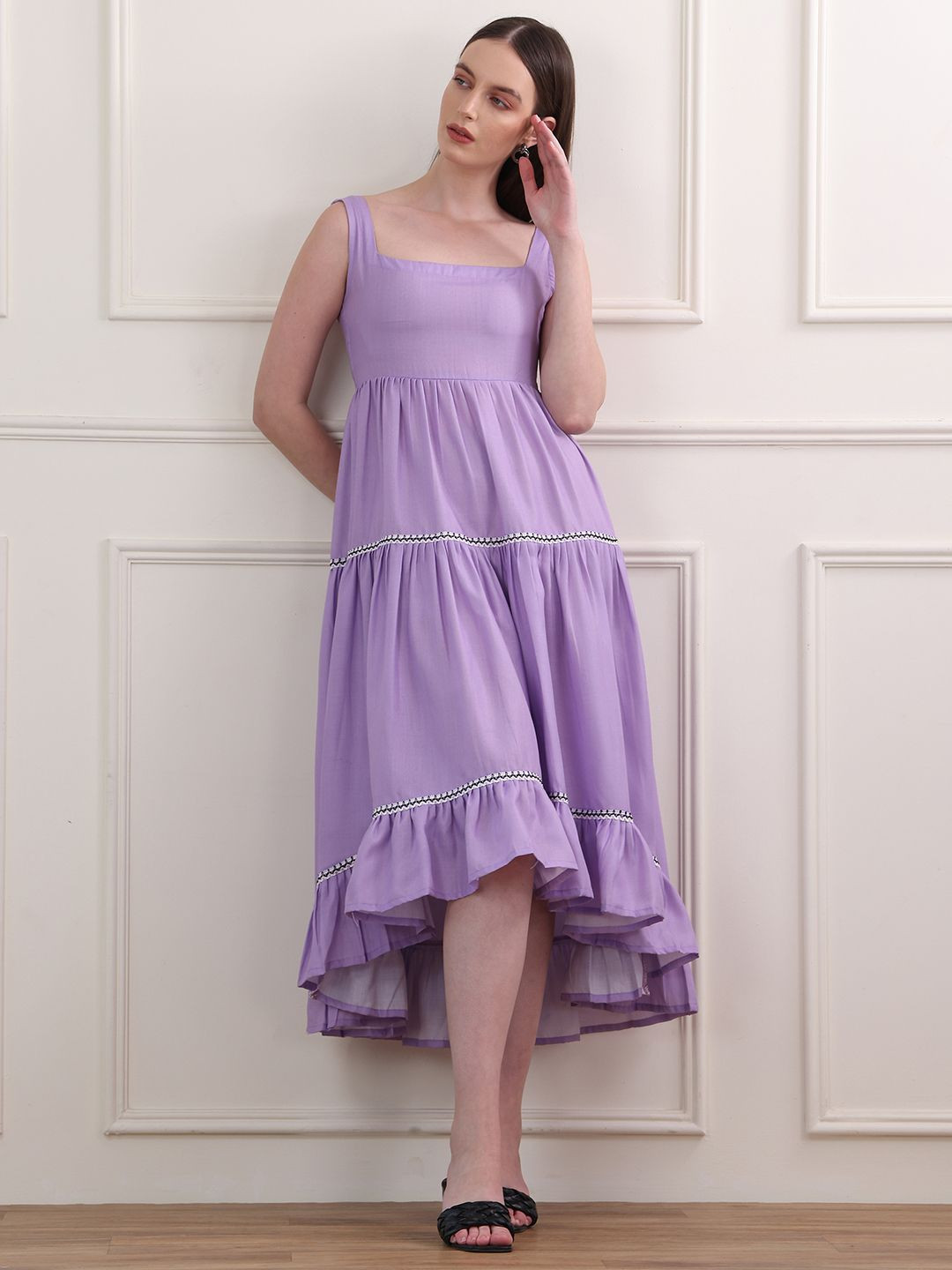 OBSHIVKA Women Cotton Ruffled Fit & Flare Midi Dress