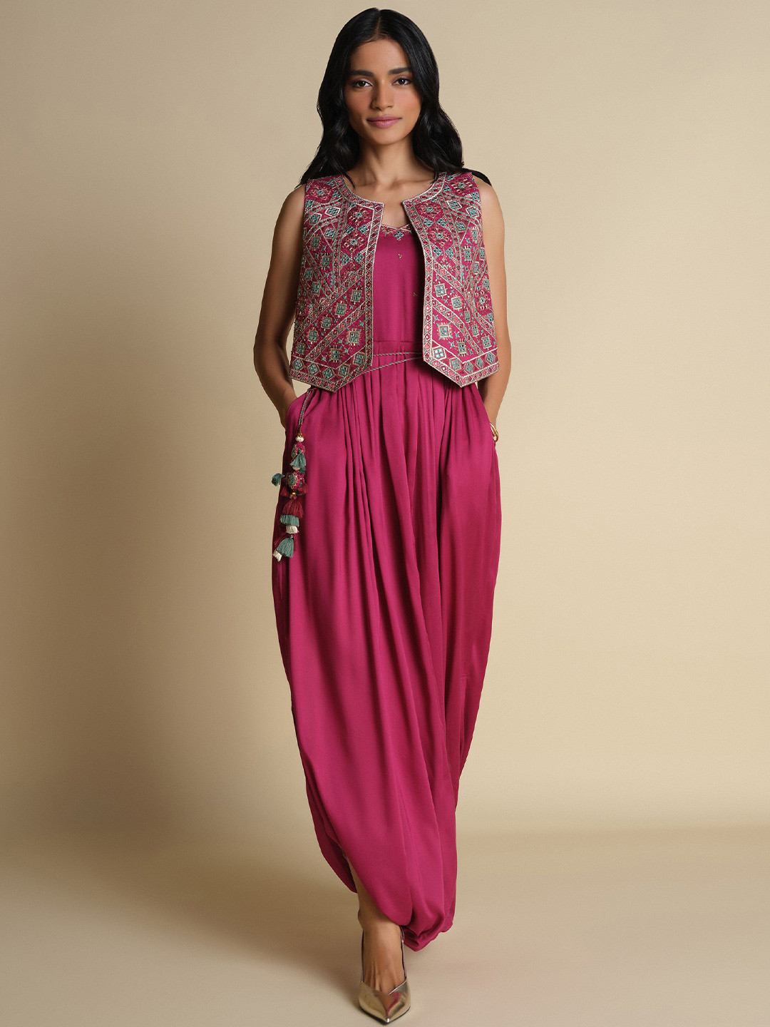Global Desi Women Jumpsuit with Embroidered Jacket