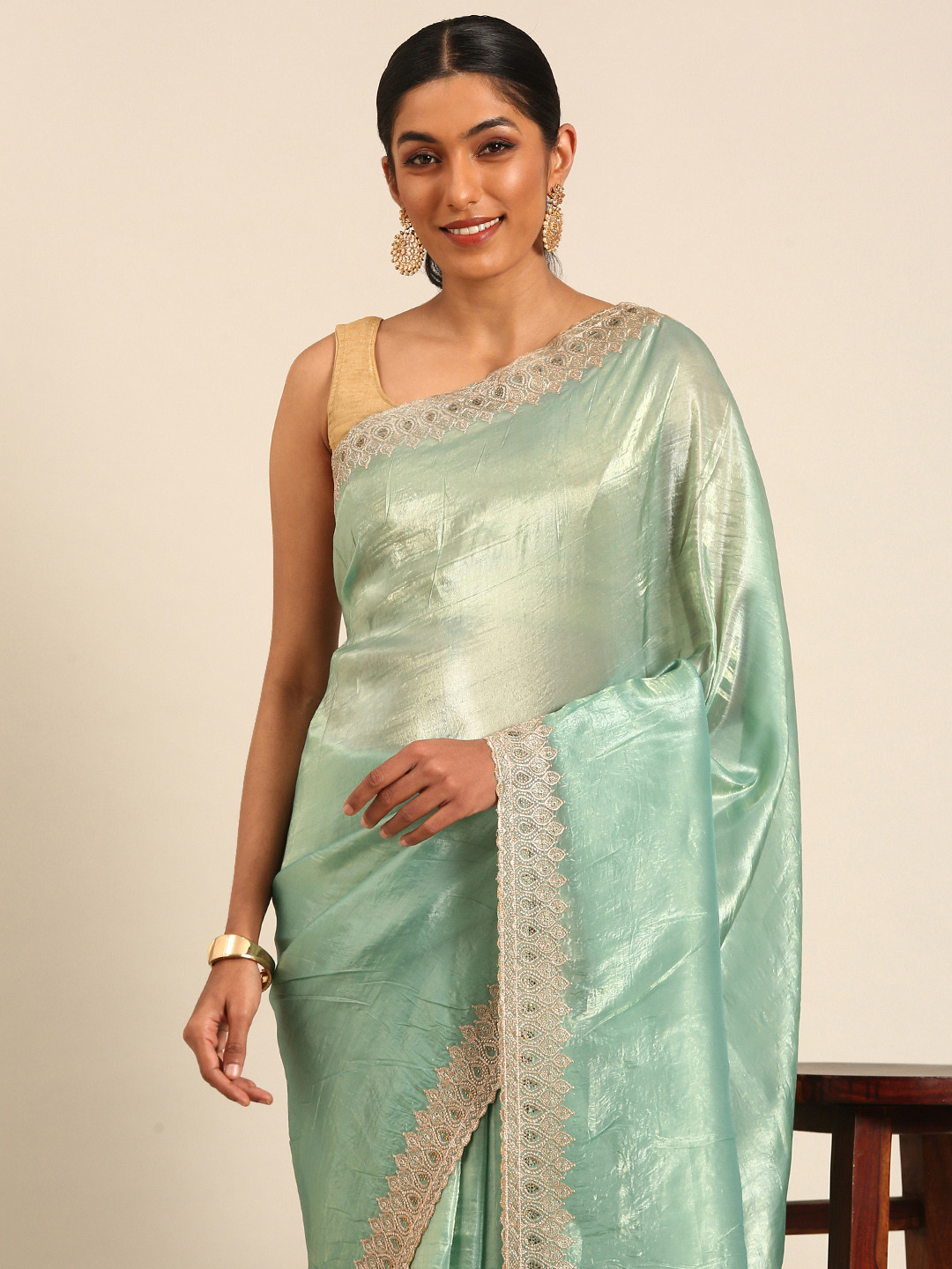 Mitera Embroidery & Stones Crush Tissue Designer Saree