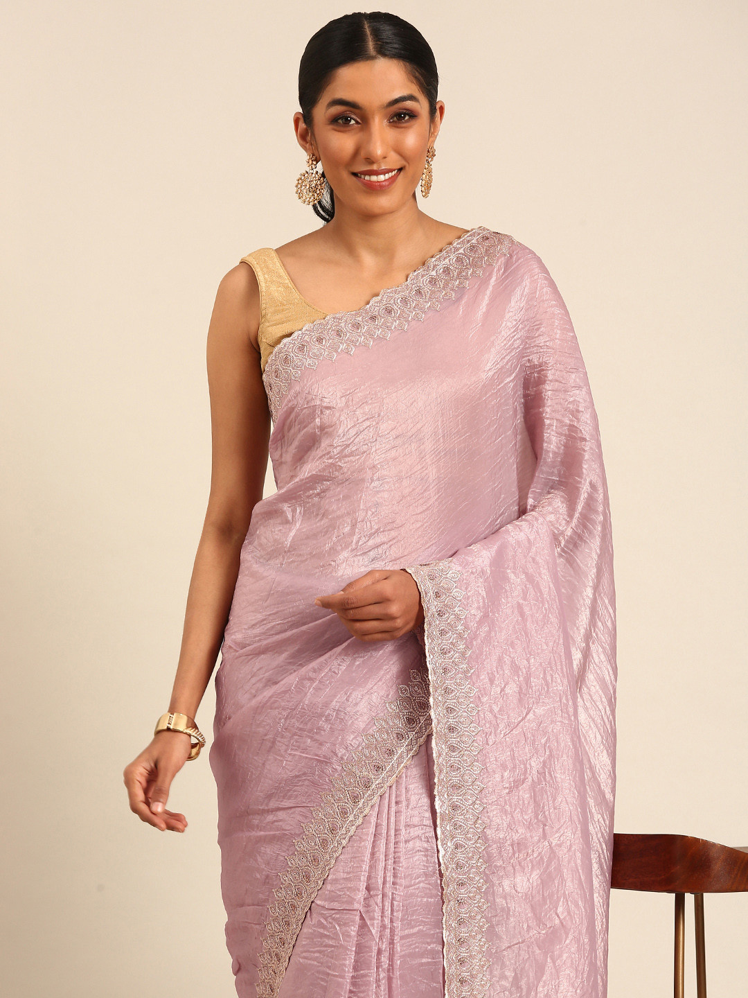 Mitera Embroidery & Stones Crush Tissue Designer Saree