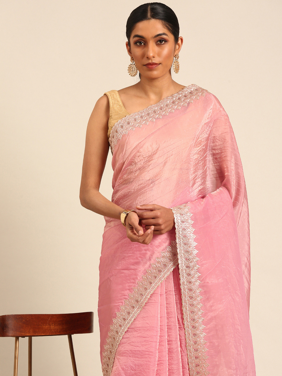 Mitera Embroidery & Stones Crush Tissue Designer Saree