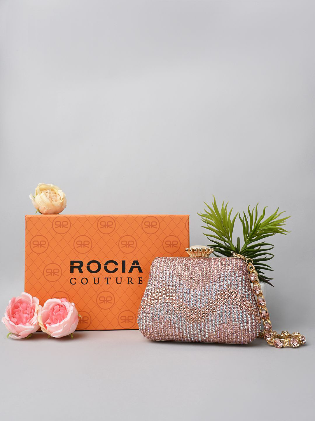 Rocia By Regal Embellished Patterned Diamond Studded Box Clutch
