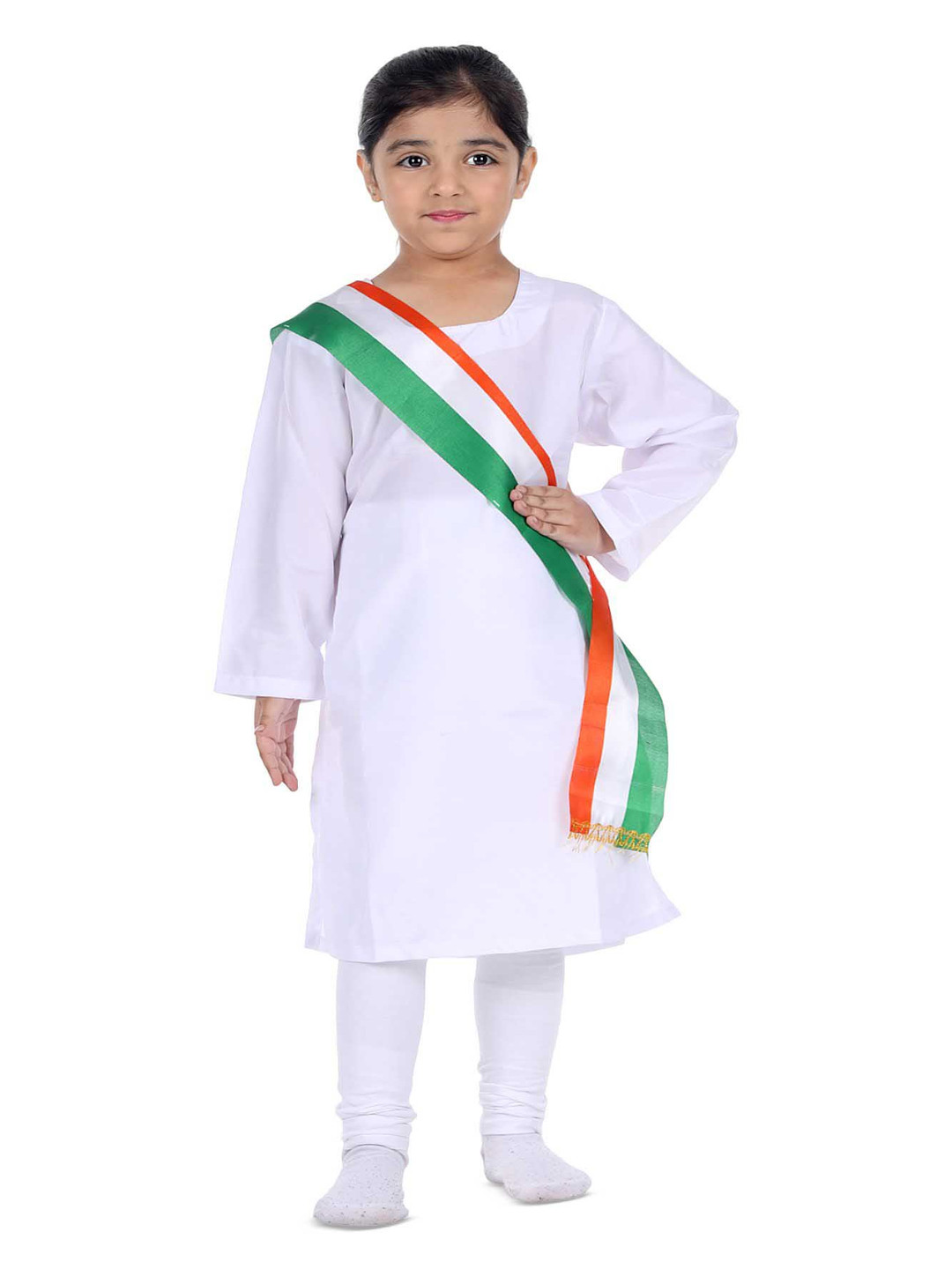 Itsmycostume White Straight Kurta With Legging And Tri-Color Dupatta