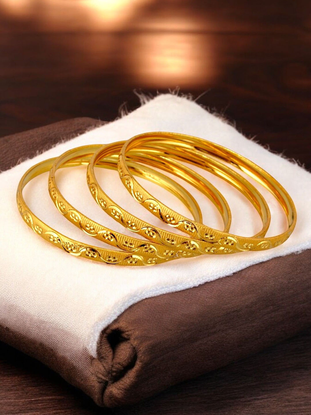 LUCKY JEWELLERY Pack Of 4 18k One Gram Gold Plated Bangles