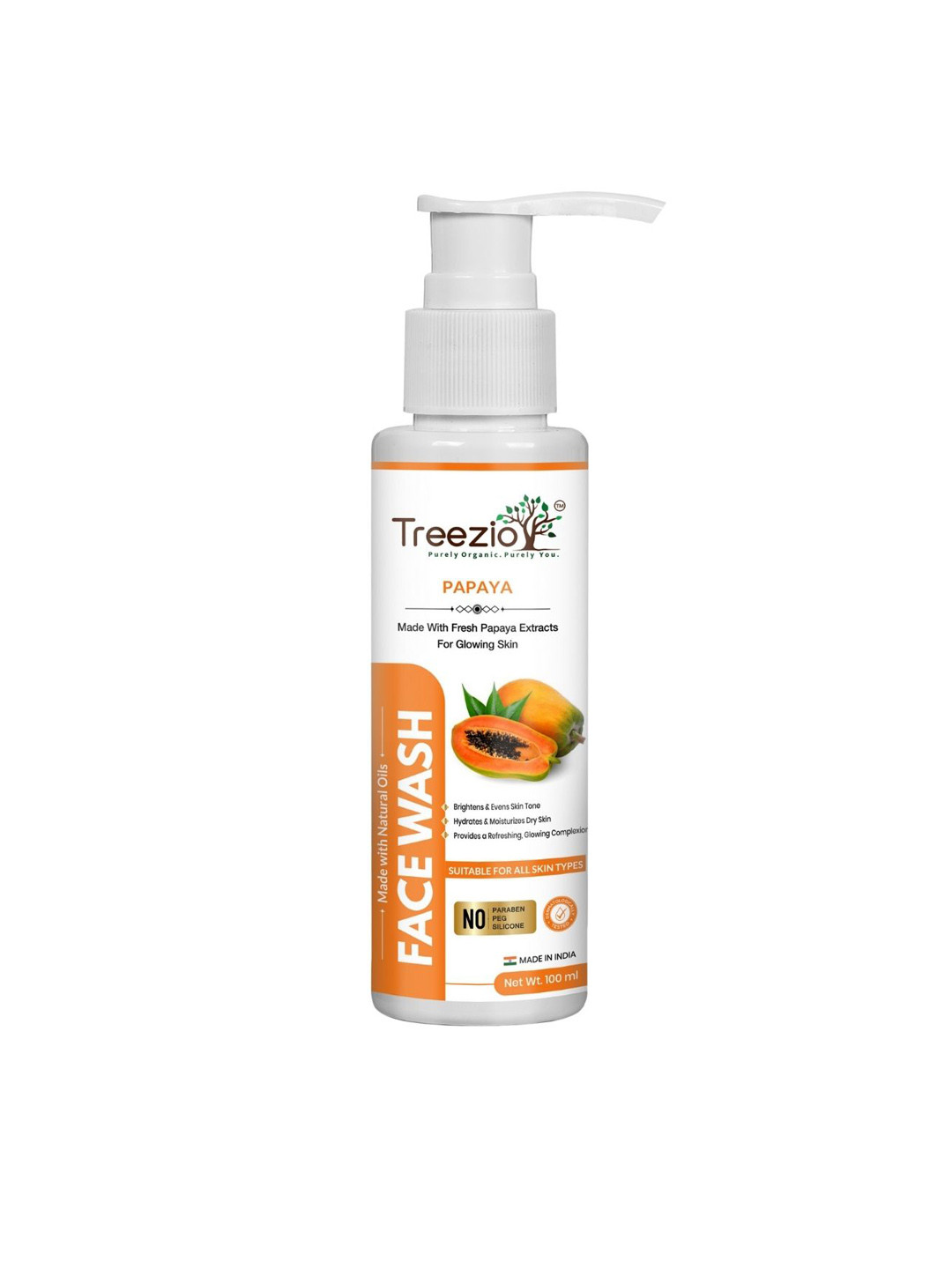 Treezio Papaya Face Wash For Exfoliates & Moisturizes & Radiant Skin- 100 ml
