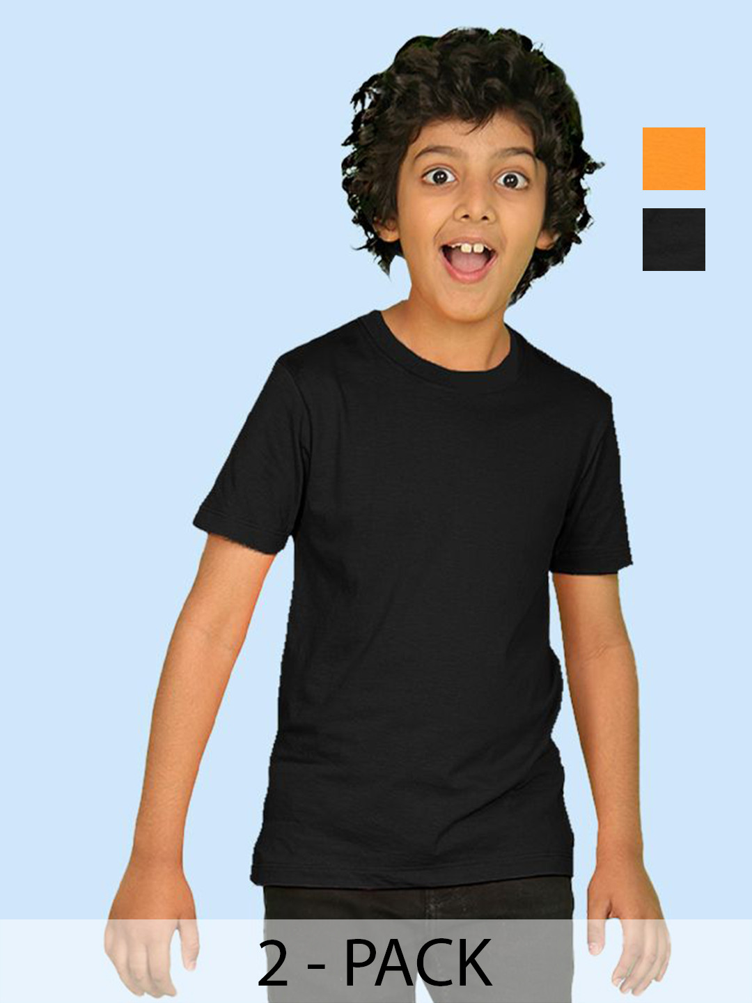 NUSYL Pack of 2 Boys Black & Orange Solid Half Sleeve T-Shirts