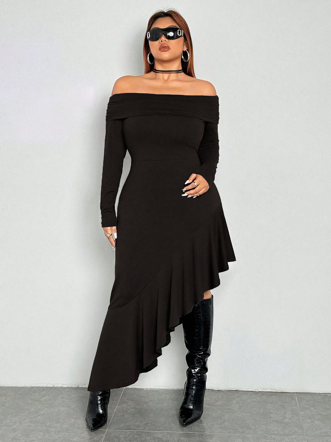 DressBerry Women Plus Size Off-Shoulder A-Line Dress