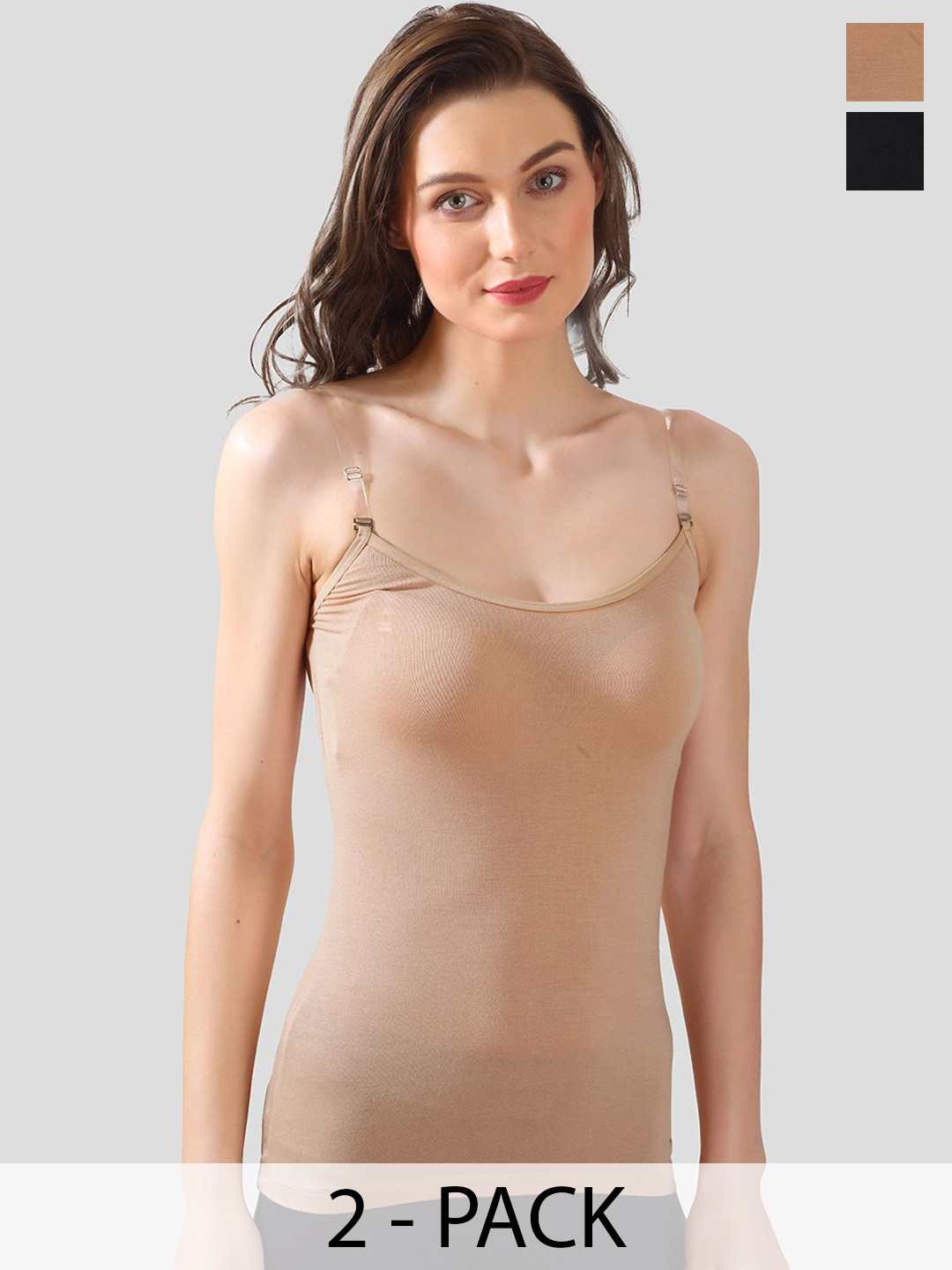 inner amour Women Pack Of 2 Modal Detachable Strap Camisoles