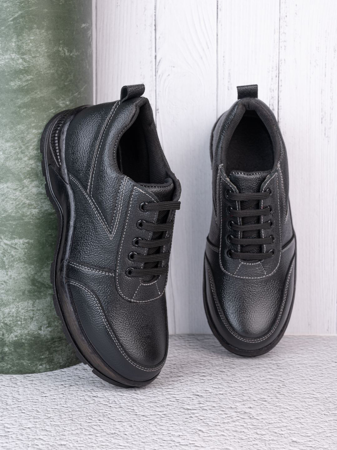 MENGLER Men Leather Sneakers With Waterproof Lining