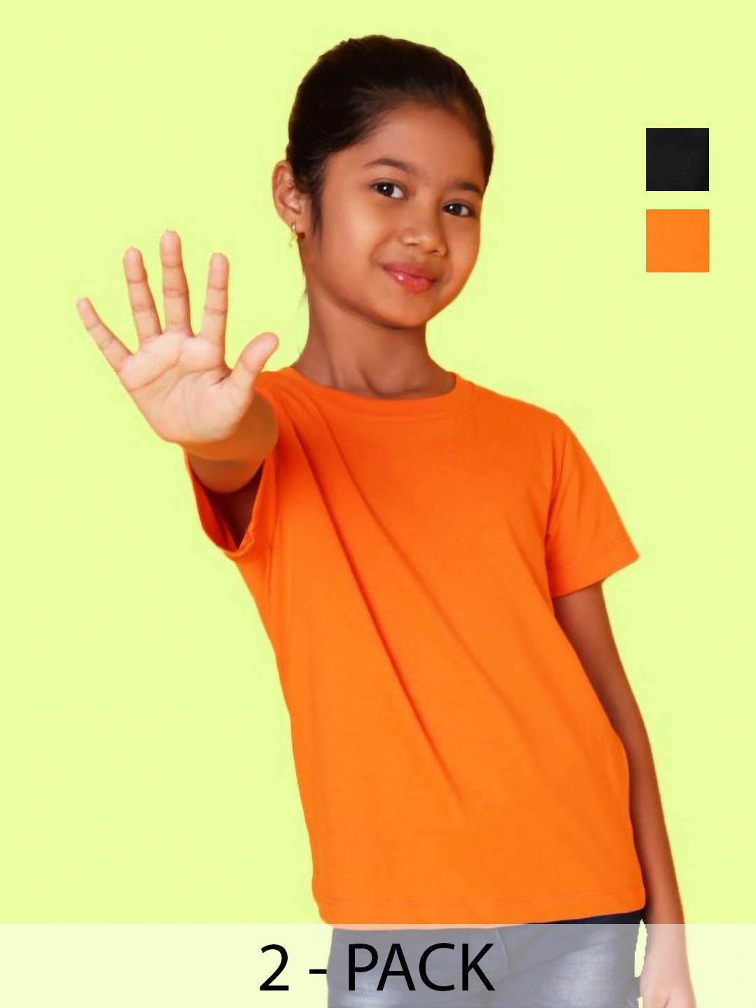 NUSYL Pack of 2 Girls Black & Orange Solid Half Sleeve T-Shirts
