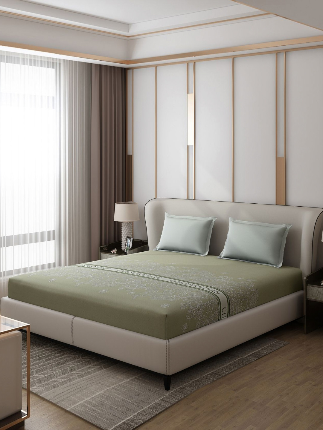 Monte Carlo Olive Green & White Ethnic Motifs 110 TC Queen Bedsheet with 2 Pillow Covers