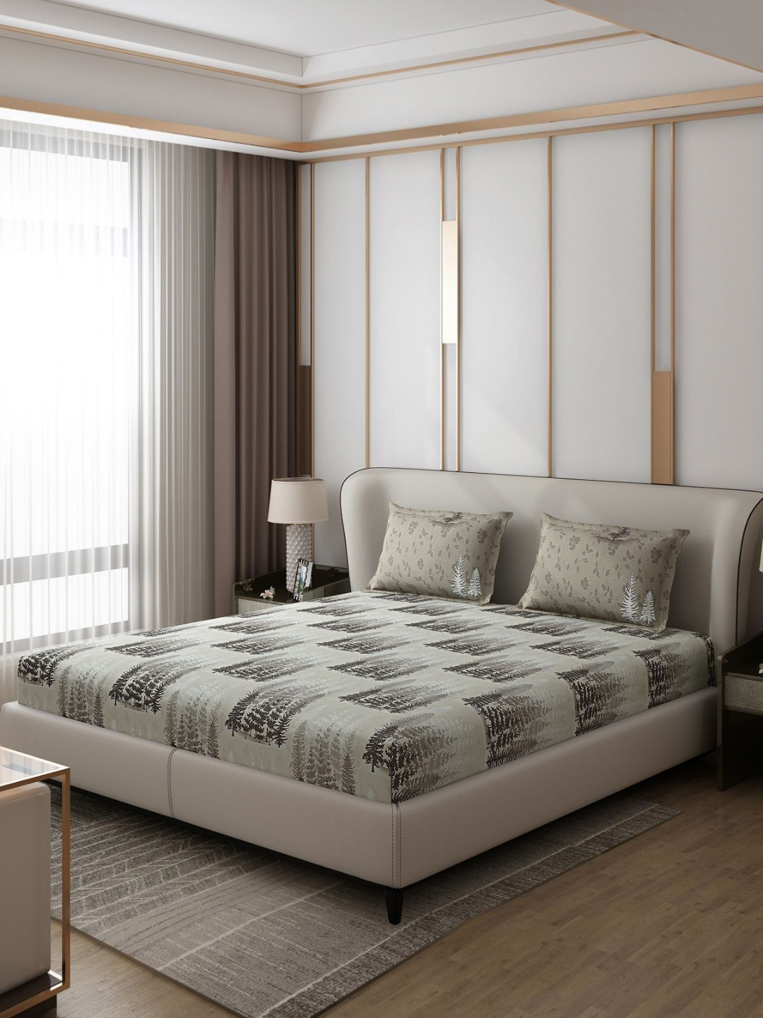 Monte Carlo Edmond Beige Ethnic Motifs Polyester 130 TC Queen Bedsheet with 2 Pillow Covers-91 x 98 inches