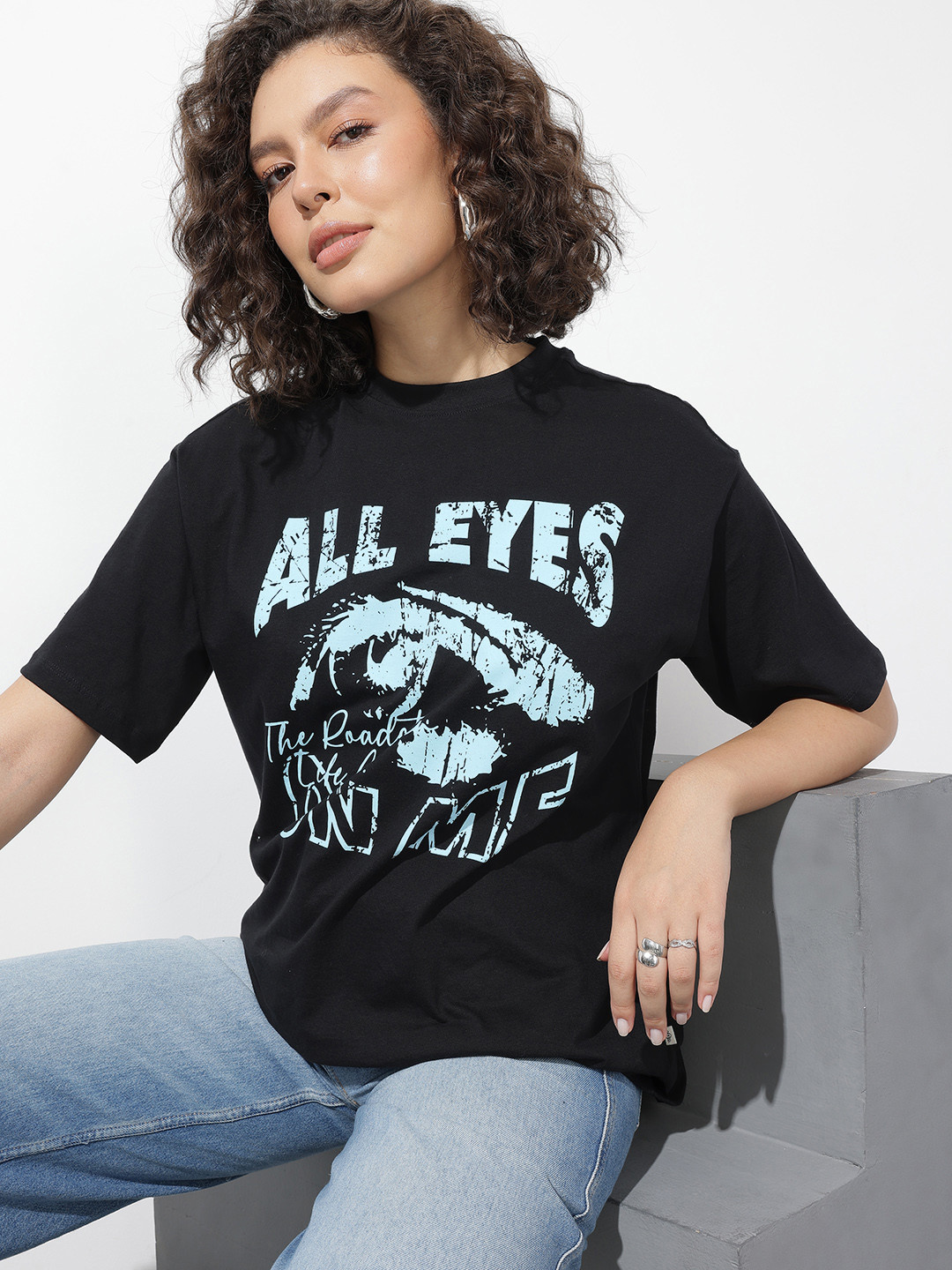 The Roadster Life Co. Pure Cotton Graphic Printed Oversized T-shirt