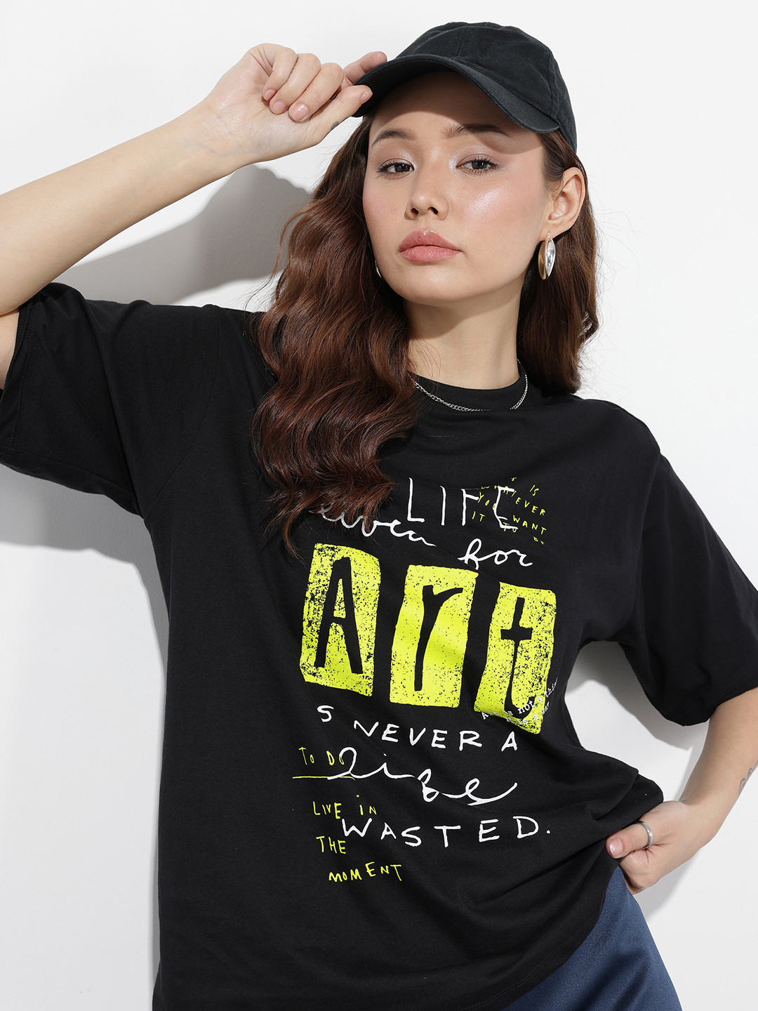 The Roadster Life Co. Typography Printed Drop-Shoulder Pure Cotton Oversized T-shirt