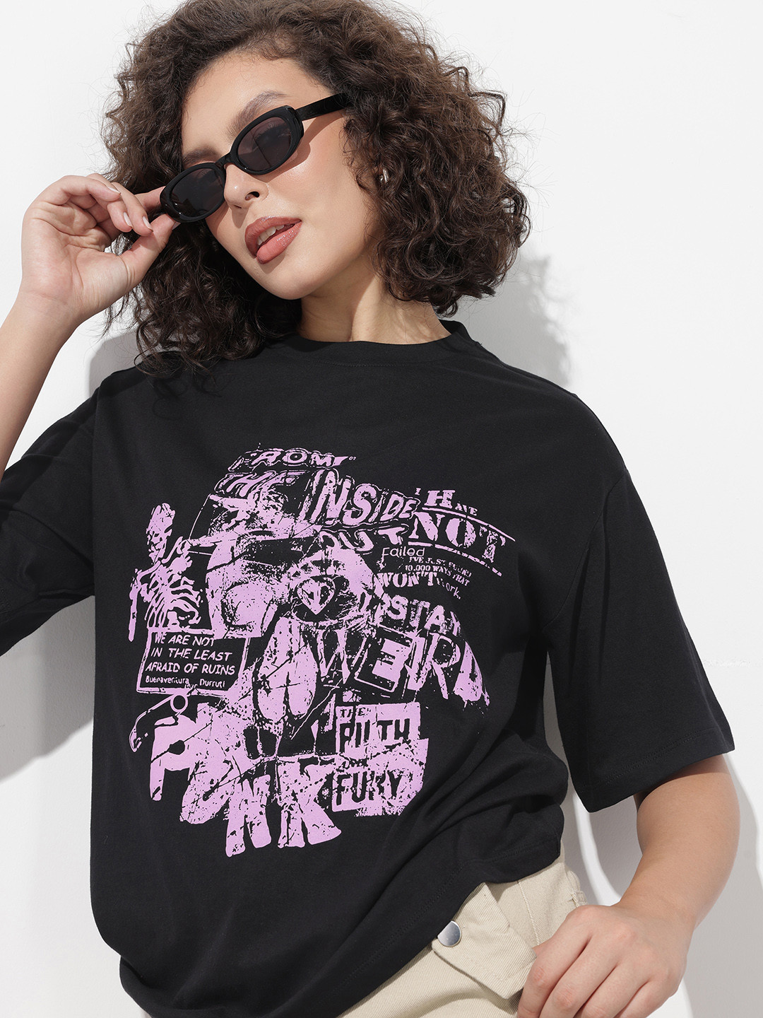 The Roadster Life Co. Pure Cotton Grunge Printed Oversized T-shirt