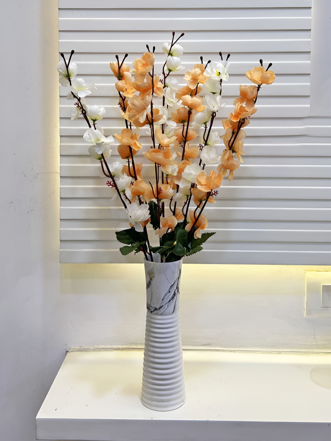 ARTSY Cream-Coloured & Orange Cherry Blossom Artificial Flower