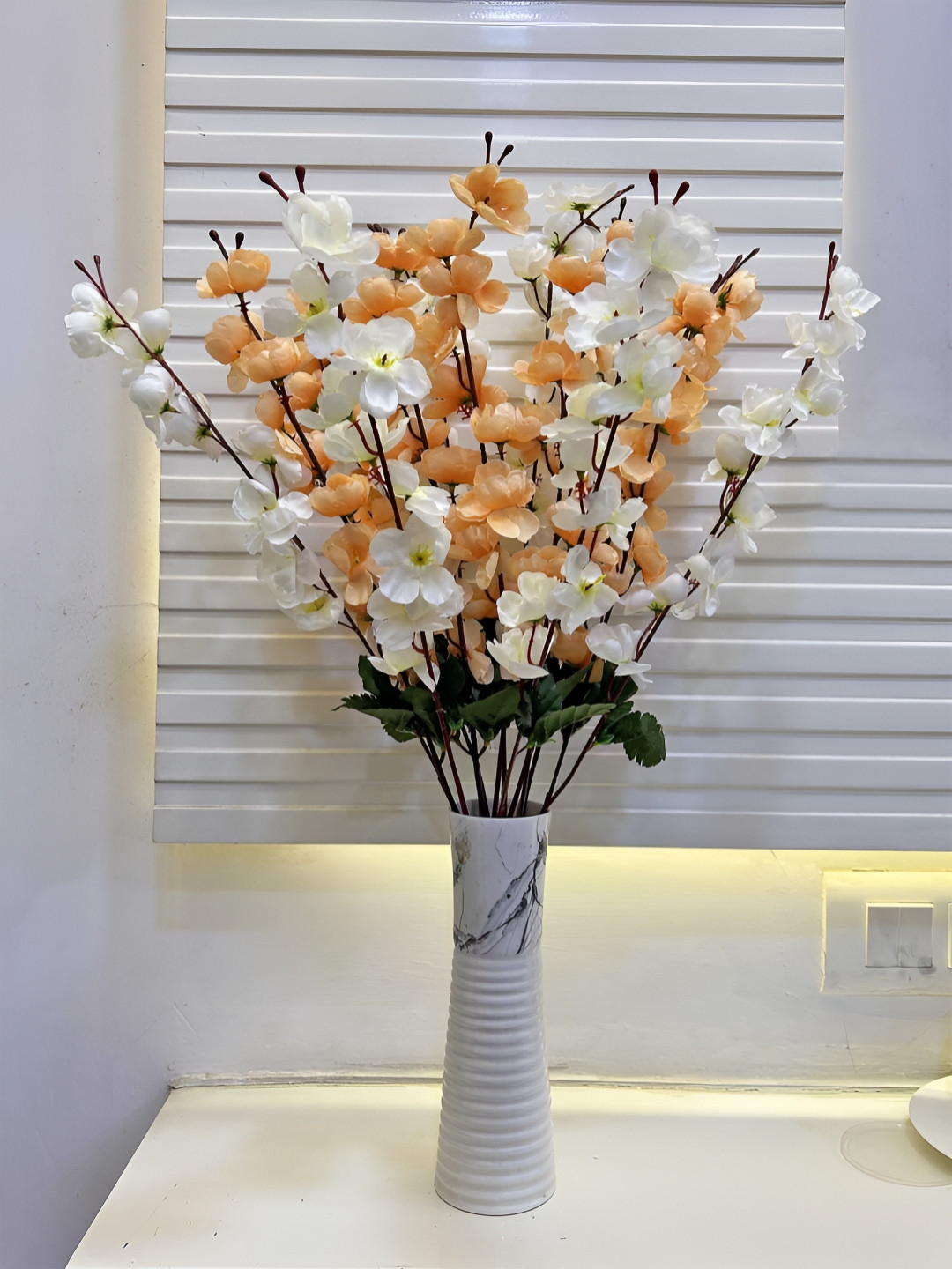ARTSY Cream-Coloured & White 2 Pieces Cherry Blossom Artificial Flowers