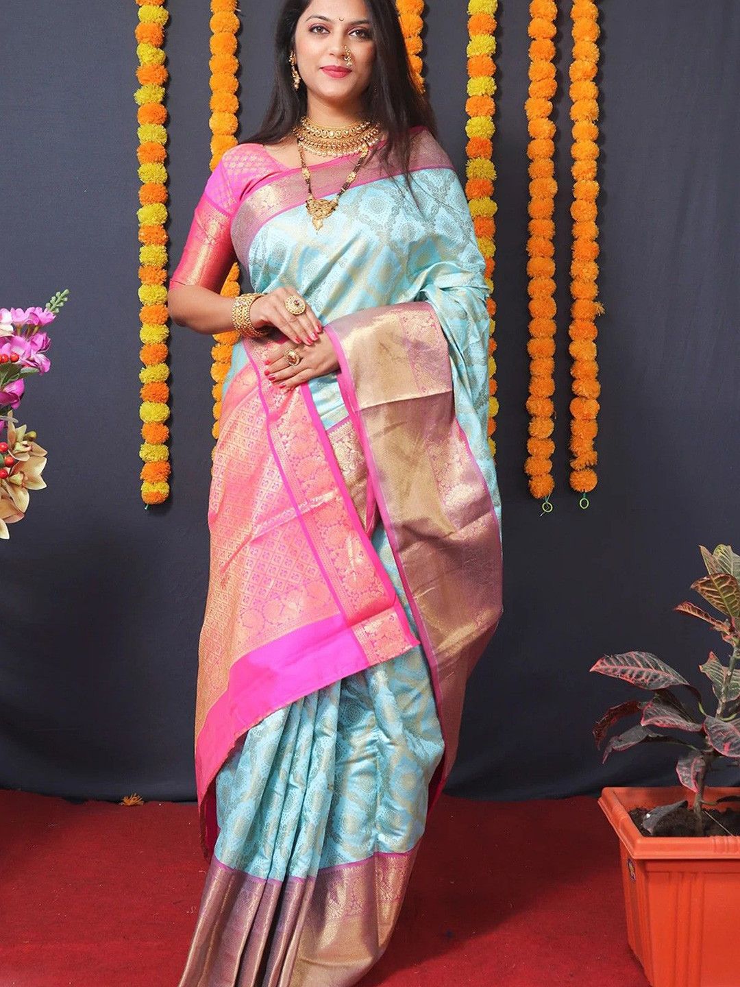 yourwish Ethnic Motifs Woven Design Zari Banarasi Saree