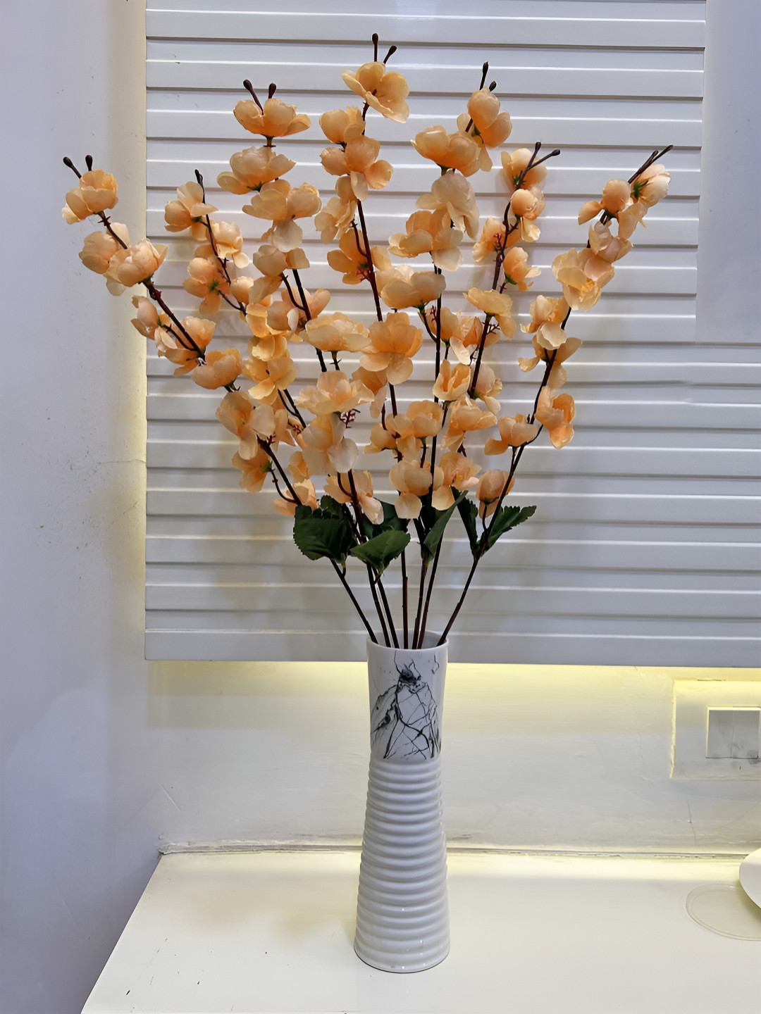 ARTSY Cream-Coloured & Peach-Coloured Cherry Blossom Artificial Flower