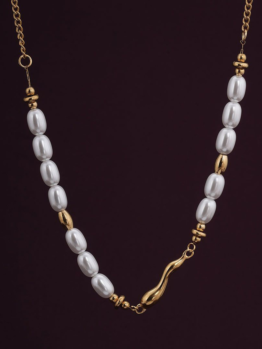 PALMONAS Gold-Plated Stainless Steel Anti-Tarnish Natural Pearls Beaded Necklace