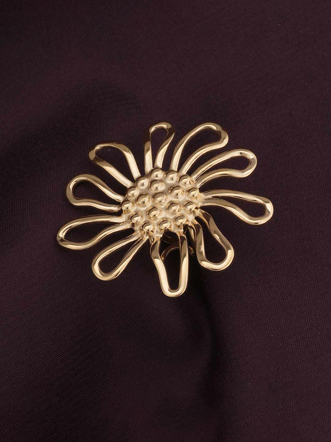 PALMONAS Women Gold-Plated Stainless Steel Waterproof & Anti-Tarnish Floral Statement Ring