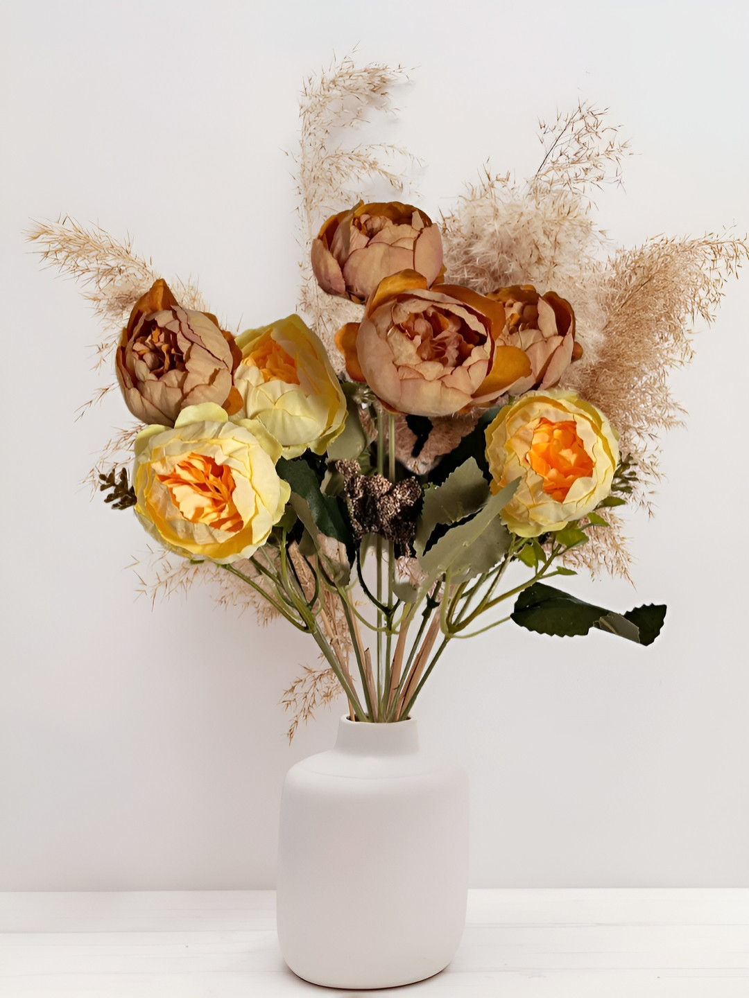 ARTSY Coffee Brown & Green Peony Artificial Flower