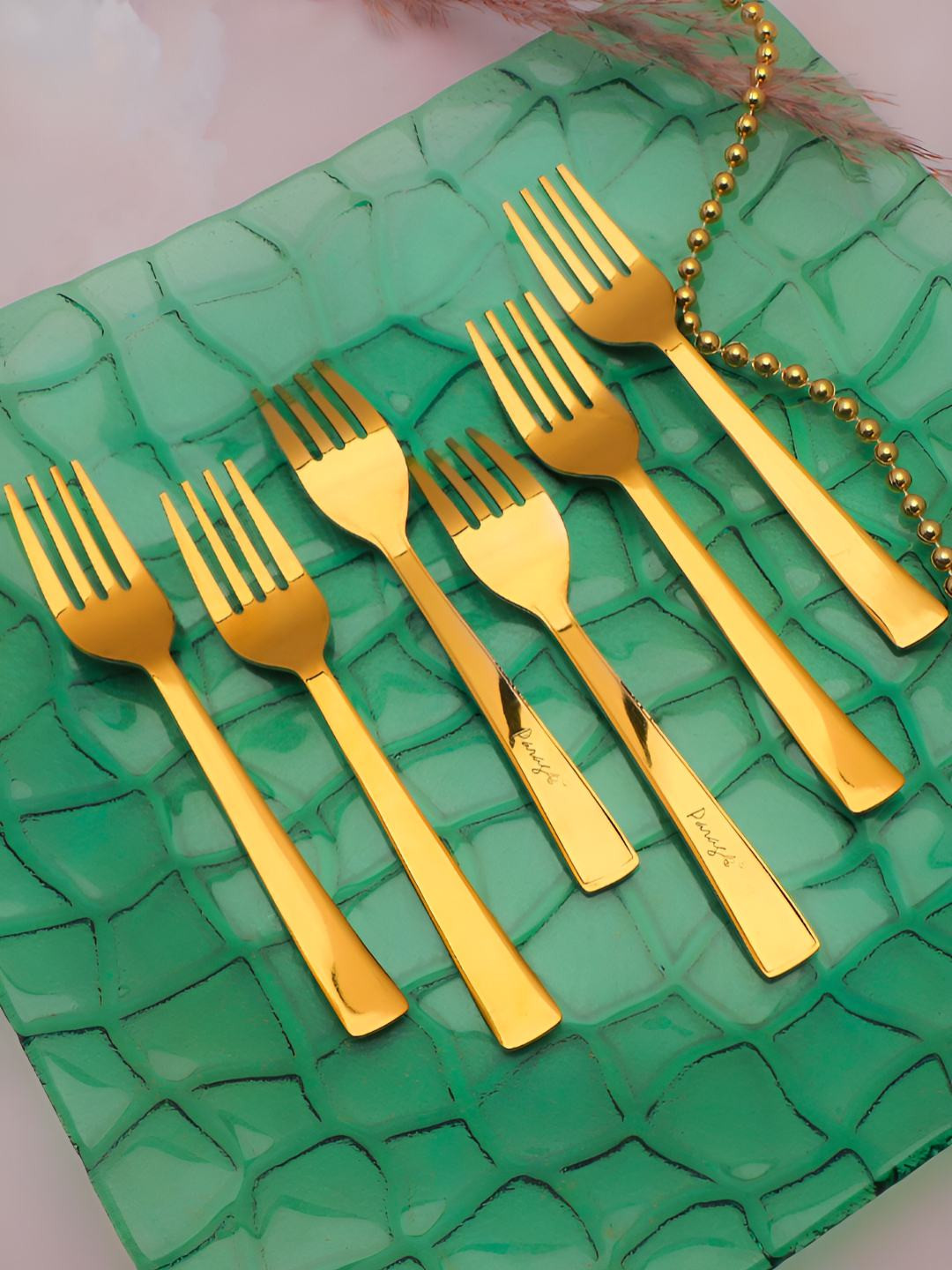 Parage Gold-Toned 6 Pieces Stainless Steel Golden Long Premium Forks Cutlery Set