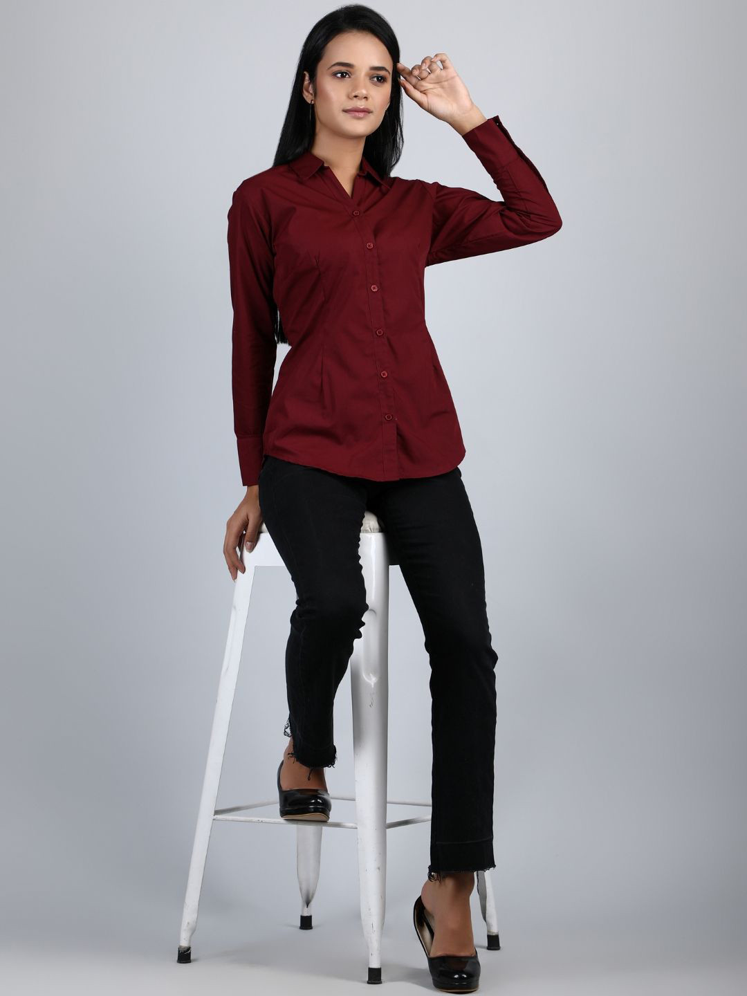 Blue Ronin Women Standard Fit Spread Collar Solid Cotton Party Shirt