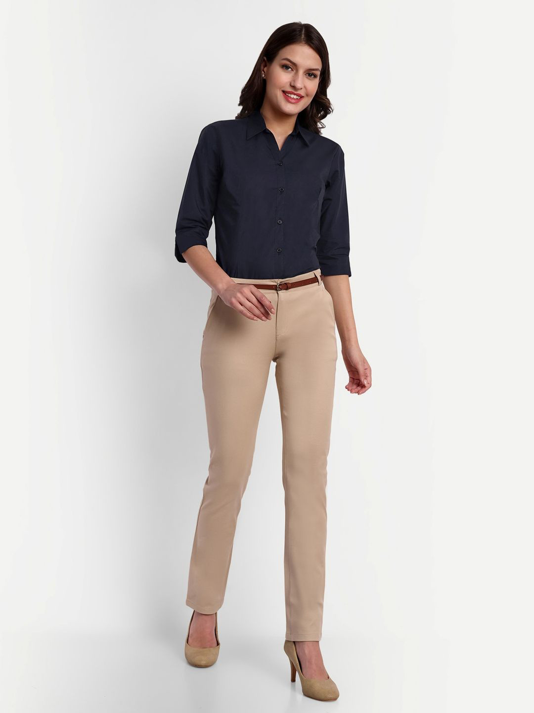 Blue Ronin Women Standard Slim Fit Spread Collar Solid Cotton Formal Shirt