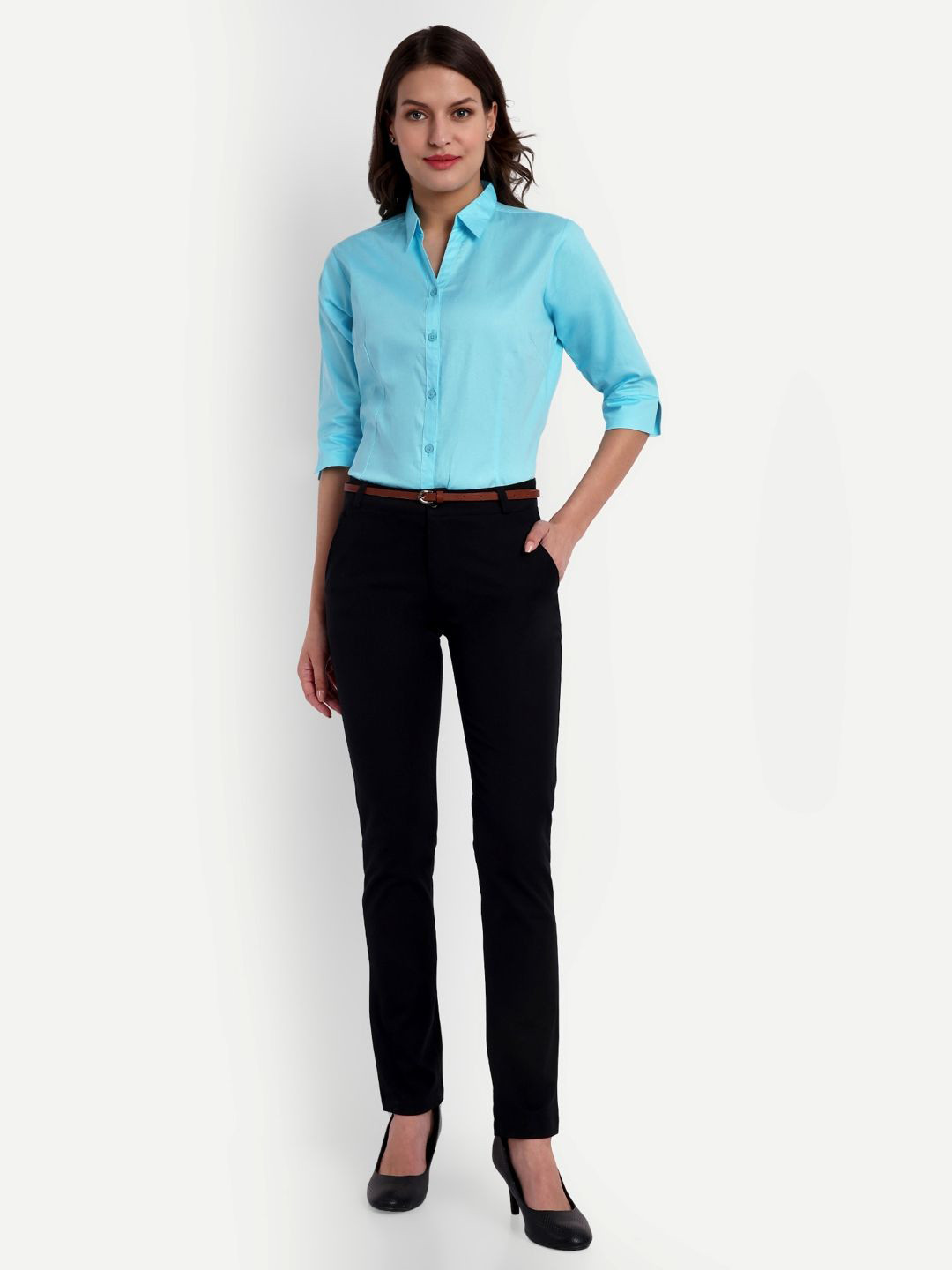Blue Ronin Women Standard Slim Fit Spread Collar Solid Cotton Formal Shirt