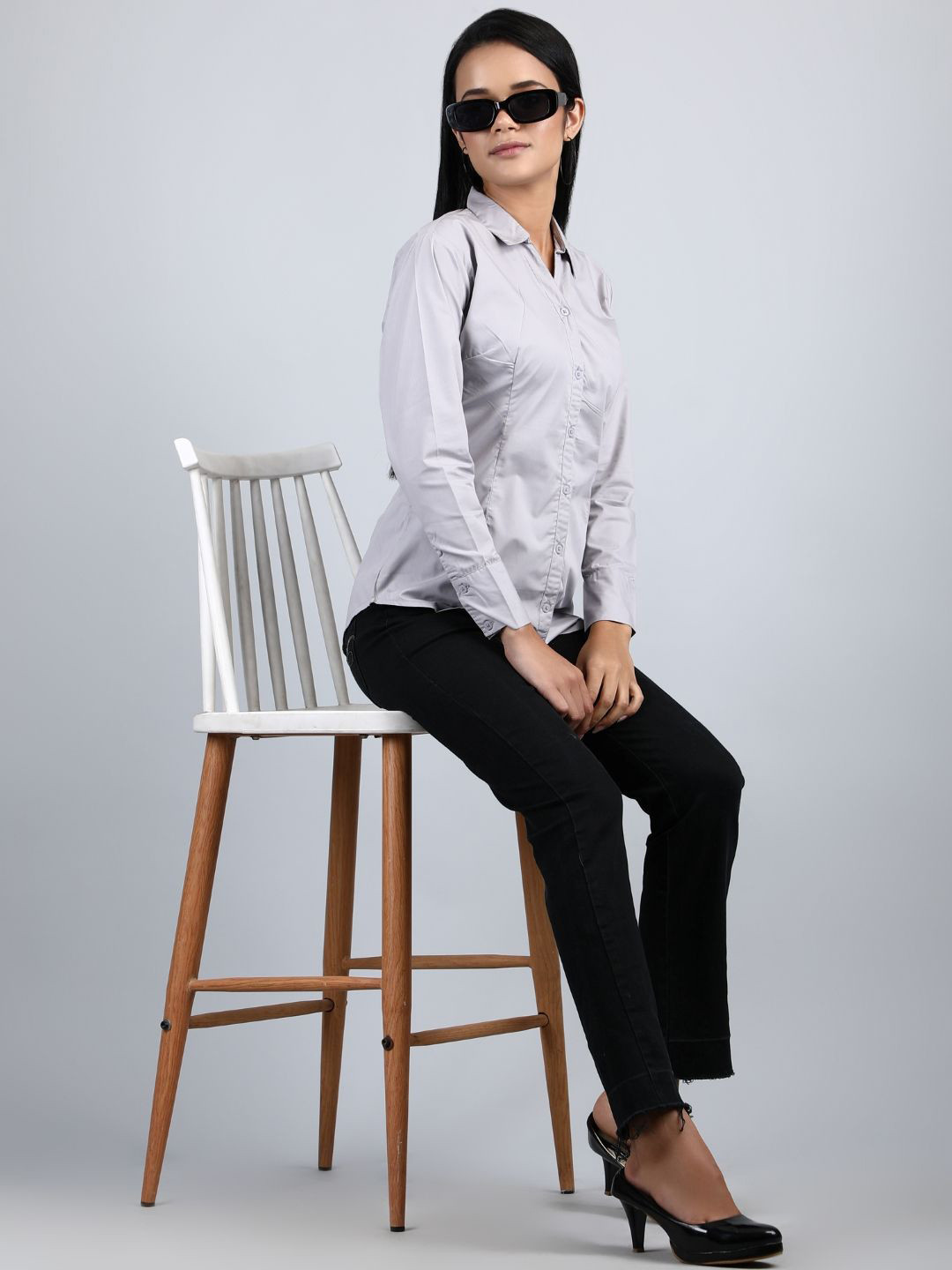 Blue Ronin Women Standard Fit Spread Collar Solid Cotton Casual Shirt